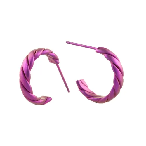 Small Flat Twisted Pink Hoop Earrings